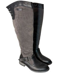 BUCCO CAPENSIS Black Grey Castley Riding Boots Knee High Zipper Laces Buckle